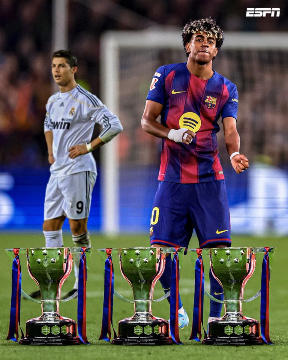 Lamine Yamal (3) conquistou MAIS títulos da La Liga do que Cristiano Ronaldo (2).