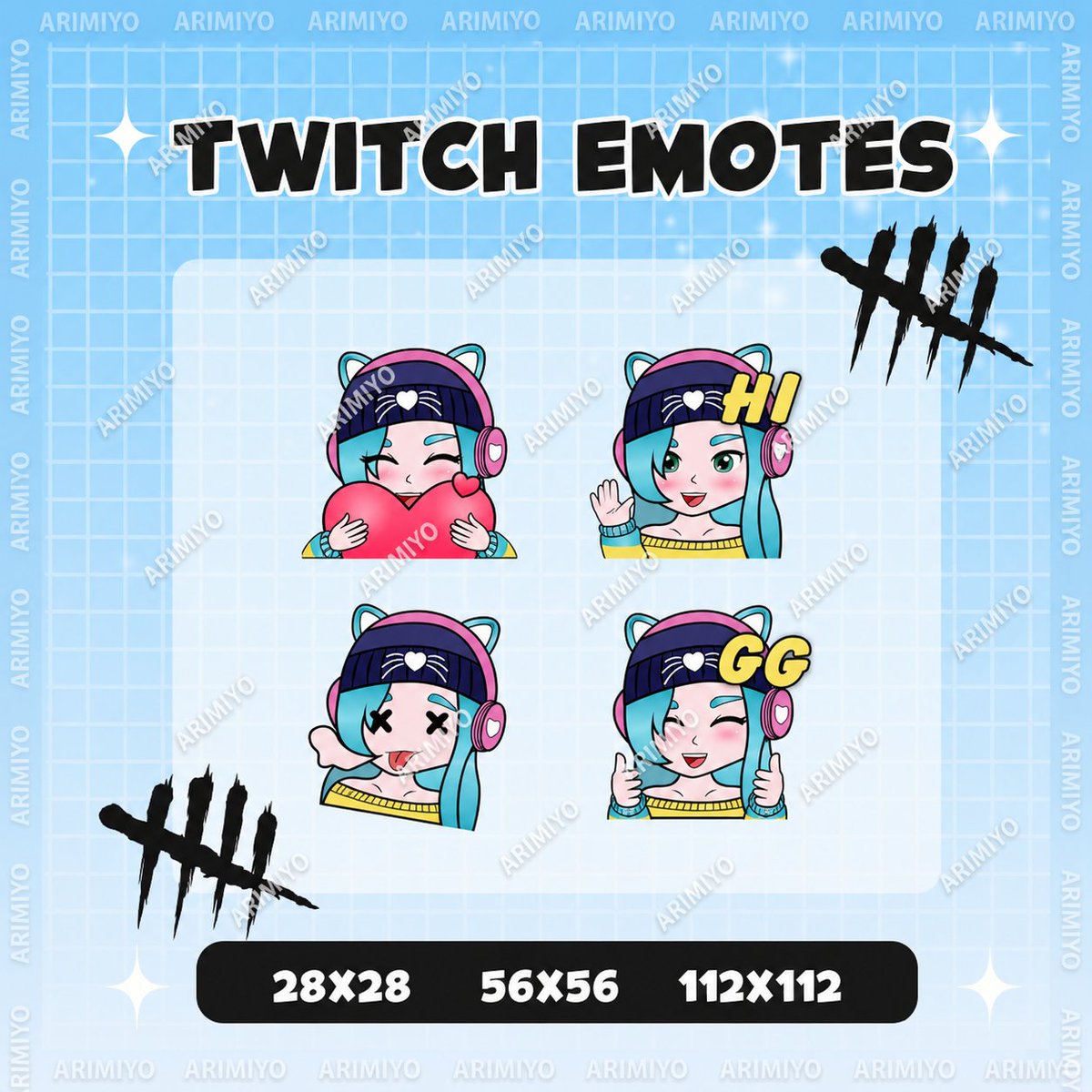 EARIMIYO's tweet photo. New Twitch emotes drop 🎮✨
Cute, expressive &amp; ready to level up your chat vibes 💙💖#TwitchEmotes #Streaming #Emotes #VTuberArt https://t.co/npNFS1XUP1