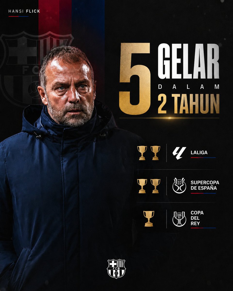 ✅ RESMI : Hansi Flick menangkan gelar kelimanya di Barcelona. 👋