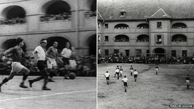 Los judíos confinados al gueto de Theresienstadt durante el nazismo jugando al fútbol. Dejen de dar asco.