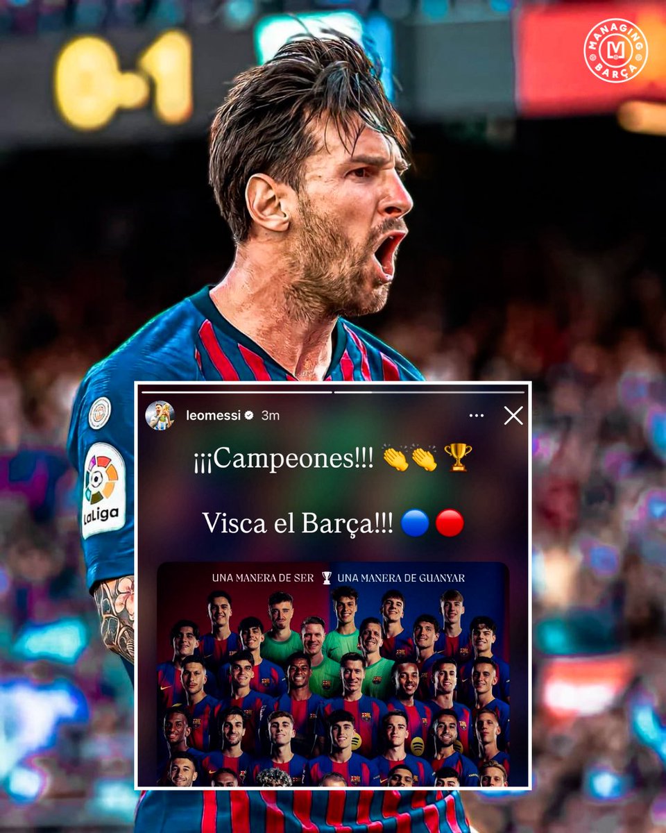 ManagingBarca's tweet photo. 🚨📲 | Leo Messi on IG: “CAMPEONES!!! 👏🏼👏🏼🏆 Visca el Barça!!! 🔵🔴” https://t.co/NONnd0B2Zc