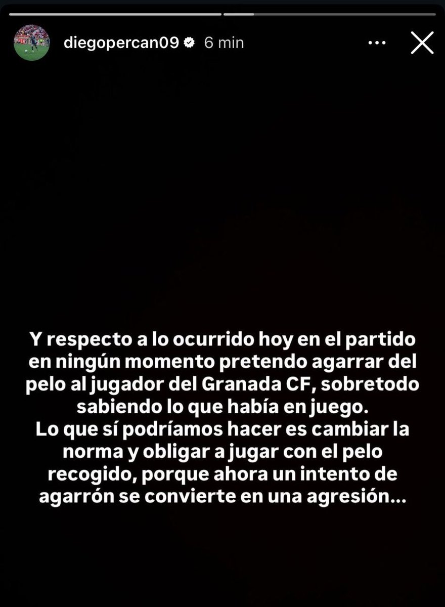 👀 Diego Percan se pronuncia en redes tras su expulsión por agarrar del pelo a Izan González:

💬 “En ningún momento pretendo agarrar del pelo al jugador del <a href="/GranadaCF/">Granada CF ❤️⚪️</a>” (…) “Lo que sí podríamos hacer es obligar a jugar con el pelo recogido”

#CórdobaGranada