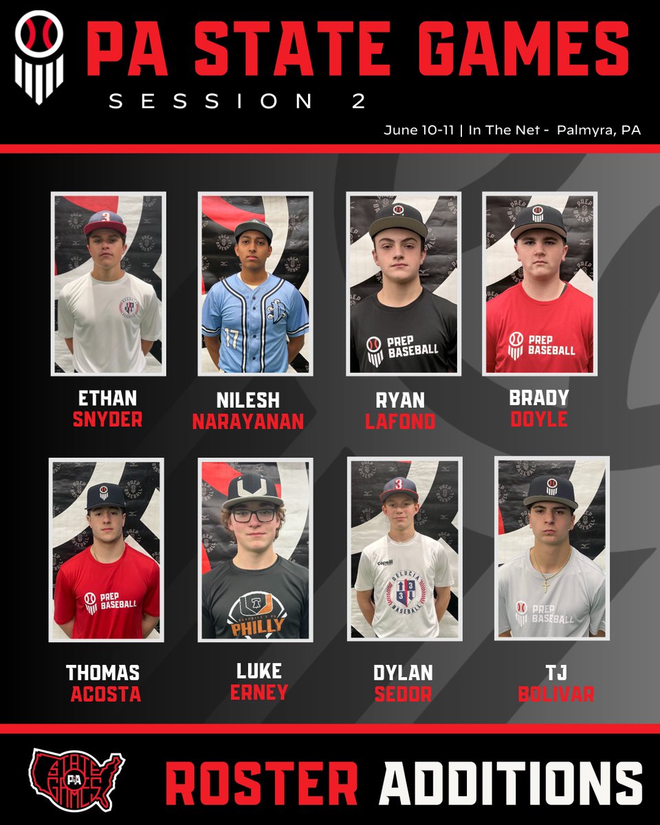 PrepBaseballPA's tweet photo. Please welcome the following players to our PA State Games - Session2️⃣!

📅: June 10-11, 2026
📍: In The Net - Palmyra, PA
🙋‍♂️: 2027 - 2029 grads

Who's NEXT?!

Check📧For Invites❗

@Ryanlafond2028 @TAcosta2408 https://t.co/EmJJUi71Vu