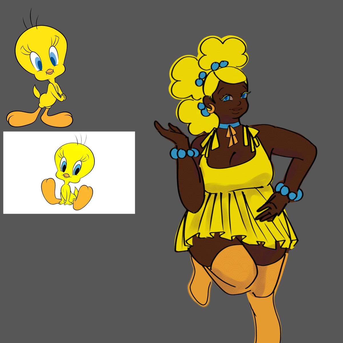 MissMauvenchy's tweet photo. It’s been a while so have this tweety bird gijinka I did for nostalgia :3 CATCH! 💥 https://t.co/25lWH8wA0a
