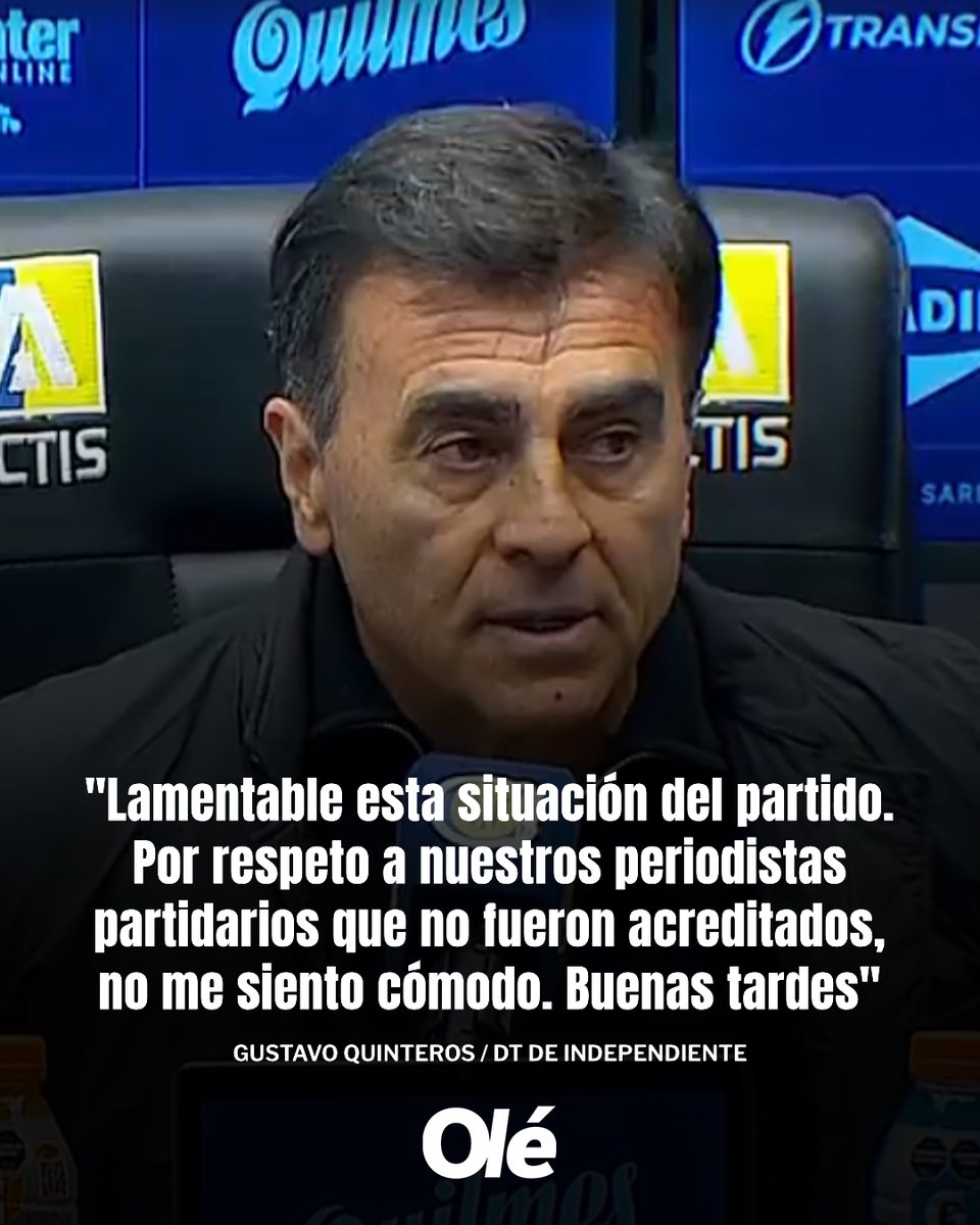 ❌🎙️ Gustavo Quinteros, DT de Independiente, NO DIO la conferencia de prensa post eliminación por la decisión institucional de Rosario Central de no acreditar a los medios partidarios del Rojo para el partido. 

🗣️ "Lamentable esta situación del partido. Por respeto a nuestros