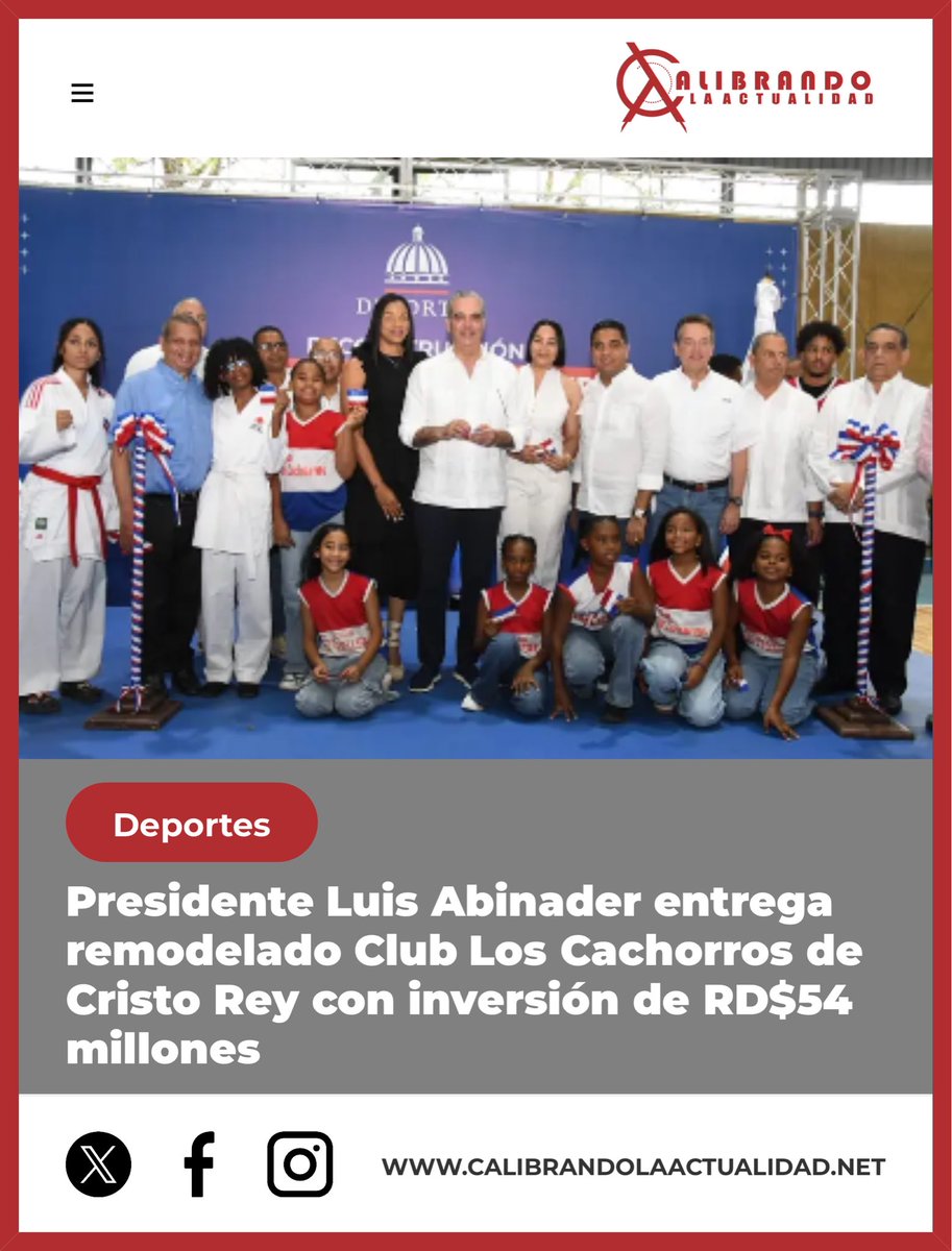 Presidente Luis Abinader entrega remodelado Club Los Cachorros de Cristo Rey con inversión de RD$54 millones calibrandolaactualidad.net/noticias/CA/Pr… #calibrandolaactualidad

<a href="/miderec_rd/">Ministerio Deportes</a> <a href="/kelvincruzrd/">Kelvin Cruz</a> <a href="/PresidenciaRD/">Presidencia de la República Dominicana</a> <a href="/Comunicaciondo/">ComunicacionesDO</a> #włoskarobota