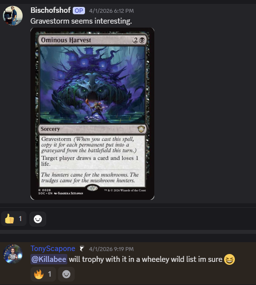 Remember this @TonyScapone? Today I was sent a list by @NossmanM that built  around Ominous Harvest. Honestly, I didnt know the card was out. I slotted  it last minute before my first