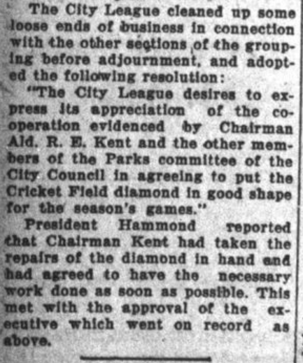 YGKBaseball's tweet photo. Kingston Baseball History  
From the Daily British Whig, May 11, 1926

The City league expands and "expresses its appreciation of the co-operation evidenced by members of City Council in agreeing to put the Cricket Field diamond in good shape for the season's games."
#ygk https://t.co/A58KCy9wgS