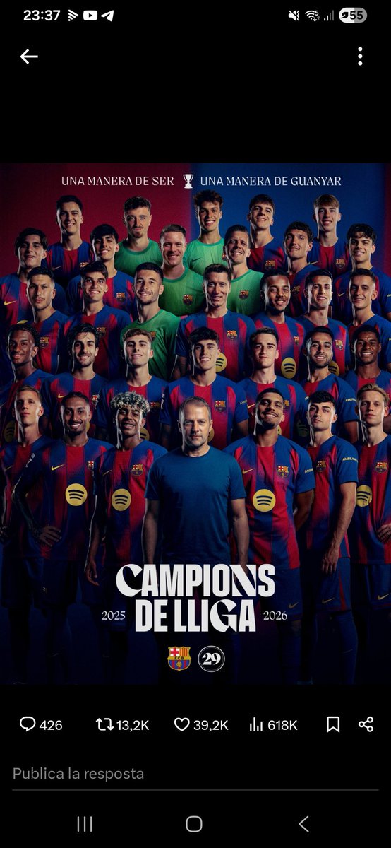 ccmerce's tweet photo. Moltes Felicitats https://t.co/tk7S42FtLW! Campions de Lliga 2025-2026! @FCBarcelona https://t.co/H1eH8pIghS