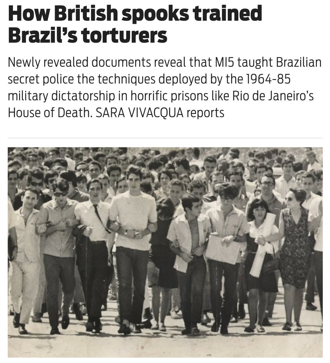 “US government support for the 1964 coup in Brazil, and for anti-communist military regimes across Latin America during the Cold War, is extensively documented. By contrast, Britain’s role in Brazil’s repressive apparatus remained largely underexamined, underreported, and
