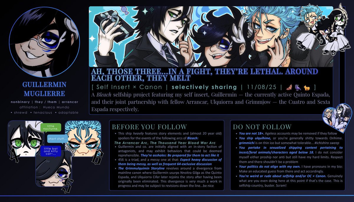 necroromancing's tweet photo. ▸▸▸ #yumeintro #yumetwt #selfshiptwt .ᐟ
welcome to my evil subterranean selfship dungeon (–∇– ) primary interests are #HadesGame and #BLEACH 𖹭𖹭𖹭
▸ about: https://t.co/Kz9dJB6IEE
▸ questions: https://t.co/gkyh0CqXGa
— more info threaded below ⊹₊⋆ https://t.co/W54AaxnuWs