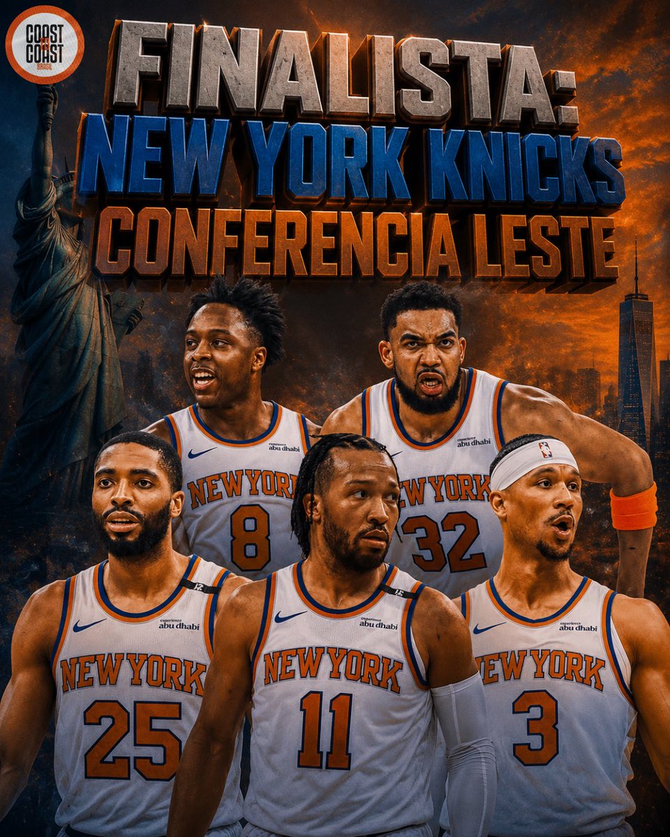 brasilcoast2's tweet photo. 🟠🔵 O NEW YORK KNICKS É O 1º FINALISTA PELO TÍTULO DO LESTE!

PELA PRIMEIRA VEZ DESDE 1998-2000, O NEW YORK KNICKS CHEGA A DUAS FINAIS CONSECUTIVAS DE CONFERÊNCIA.

UM AMASSO CONTRA UM RIVAL HISTÓRICO DENTRO DA PHILADELPHIA!

É TEMPO DE NEW YORK KNICKS! https://t.co/bjKQiGc0oj