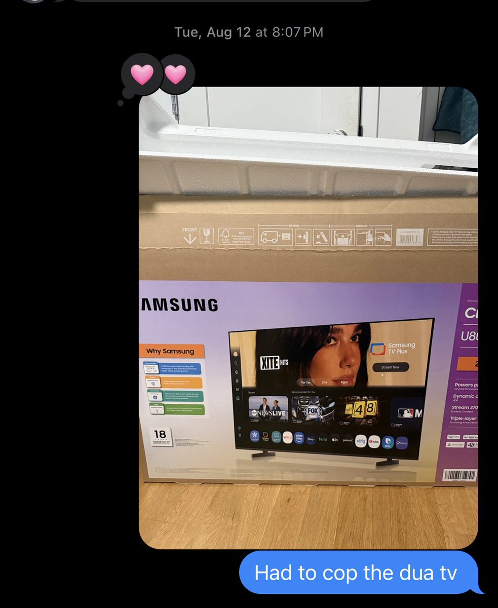 LordTreeSap's tweet photo. I bought this TV because of Dua. Run the queen her 💰 bag @Samsung https://t.co/Lq00XhxyfC