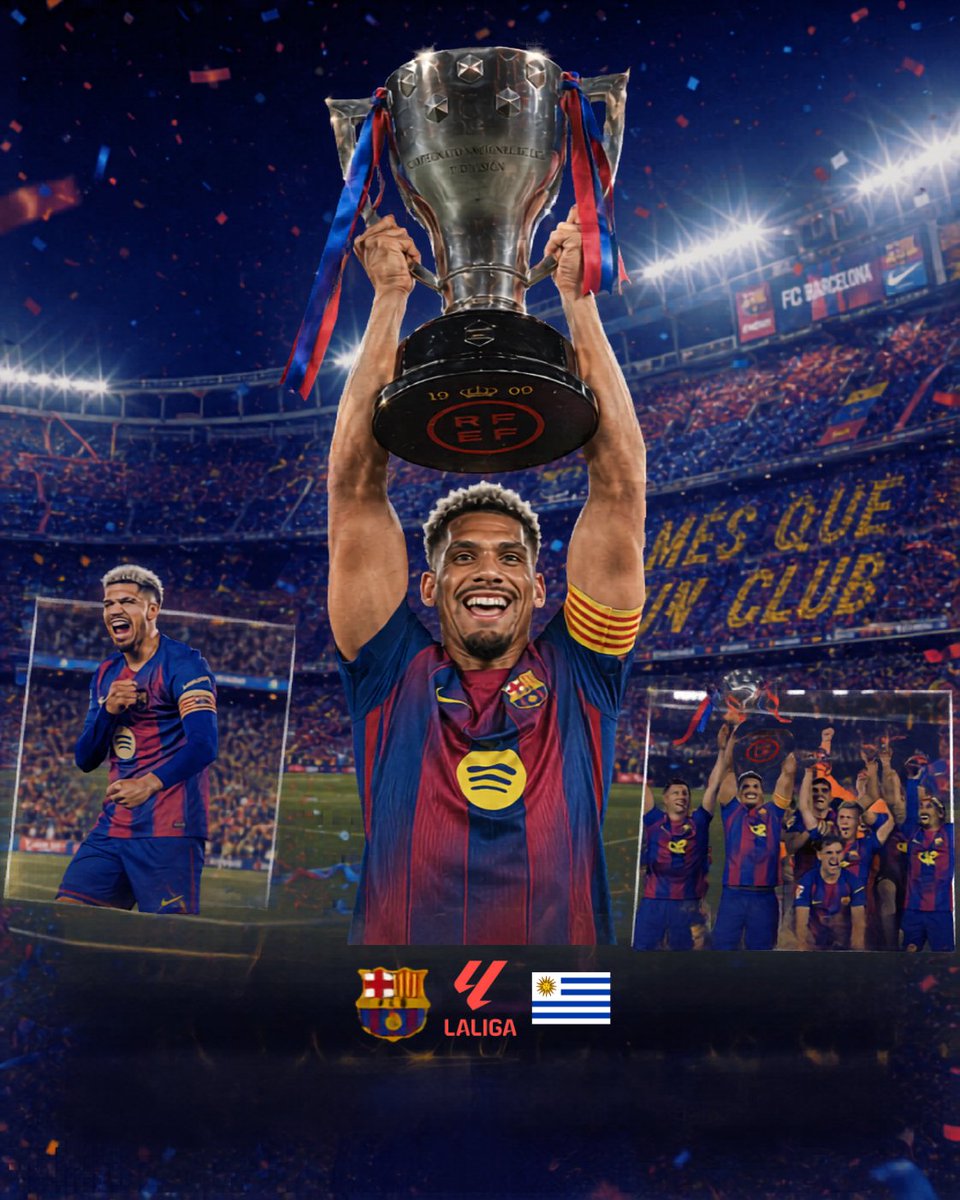 RONALD ARAÚJO Capitán y Campeón en el FCB  🇺🇾🏆🇪🇸

Es el tercer título de liga del uruguayo en su carrera y la octava copa que levanta con el conjunto blaugrana. Disputó 22 partidos y convirtió tres goles. 

¡Felicitaciones, Ronald! 🦍🏆