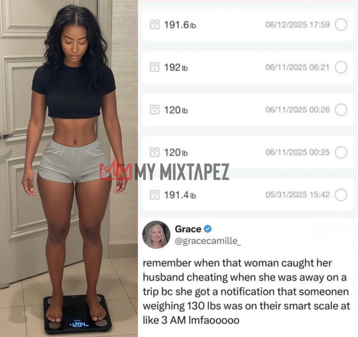 Woman allegedly caught her husband cheating after her smart scale notified her that someone weighing 120 lbs got on the scale at 1 a.m. while she was on a work trip 👀