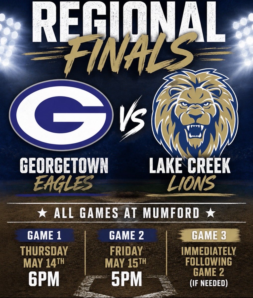 EFND_Softball's tweet photo. On to the Regional Finals this week! 

Georgetown vs. Lake Creek series details below⬇️

Let’s go, Eagles!💙🦅🥎 #EFND https://t.co/lJg5Xy3LZk