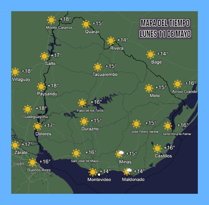 AficionadoMeteo's tweet photo. Lunes 11 de Mayo | Frío a fresco y heladas agro. Cielo mayormente claro. Algo nuboso al este, con probables pasaje de precipitación aislada y mejorando. Viento variables; Suave, períodos de moderado. Rachas ocasionales en zonas costeras. #Aviso - 🧥 🧤 #Abrigo! #Cuidarse.! https://t.co/3AiNIXF7Rn