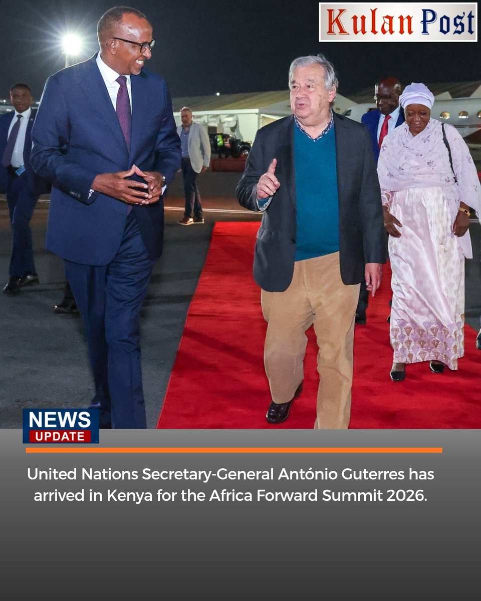 United Nations Secretary-General António Guterres has arrived in Kenya for the Africa Forward Summit 2026. 

The visit is a key diplomatic trip to Nairobi and will focus on multilateral cooperation, climate action, peace, and sustainable development across Africa.

The UN chief