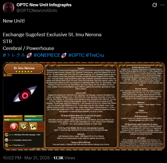 OPTCNewUnitInfo's tweet photo. Mu knew the whole time
#トレクル #ONEPIECE #OPTC #TreCru #OPTC12th #ImuKingdom https://t.co/myUCIpcuDA
