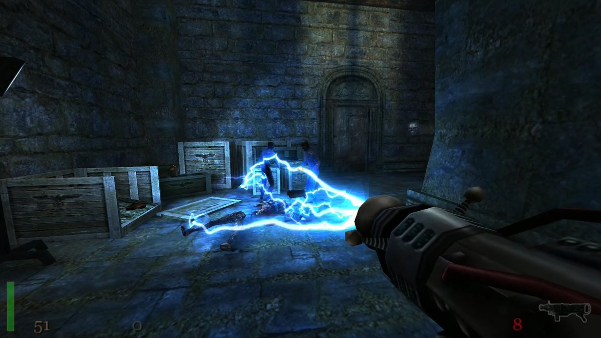 Return to Castle Wolfenstein is peak WW2 sci-fi pulp. Proto-jets, experimental death rays, occult rituals, undead soldiers, and genetic monstrosities. The entire game feels like raiding the lair of a Bond villain who does black magic.