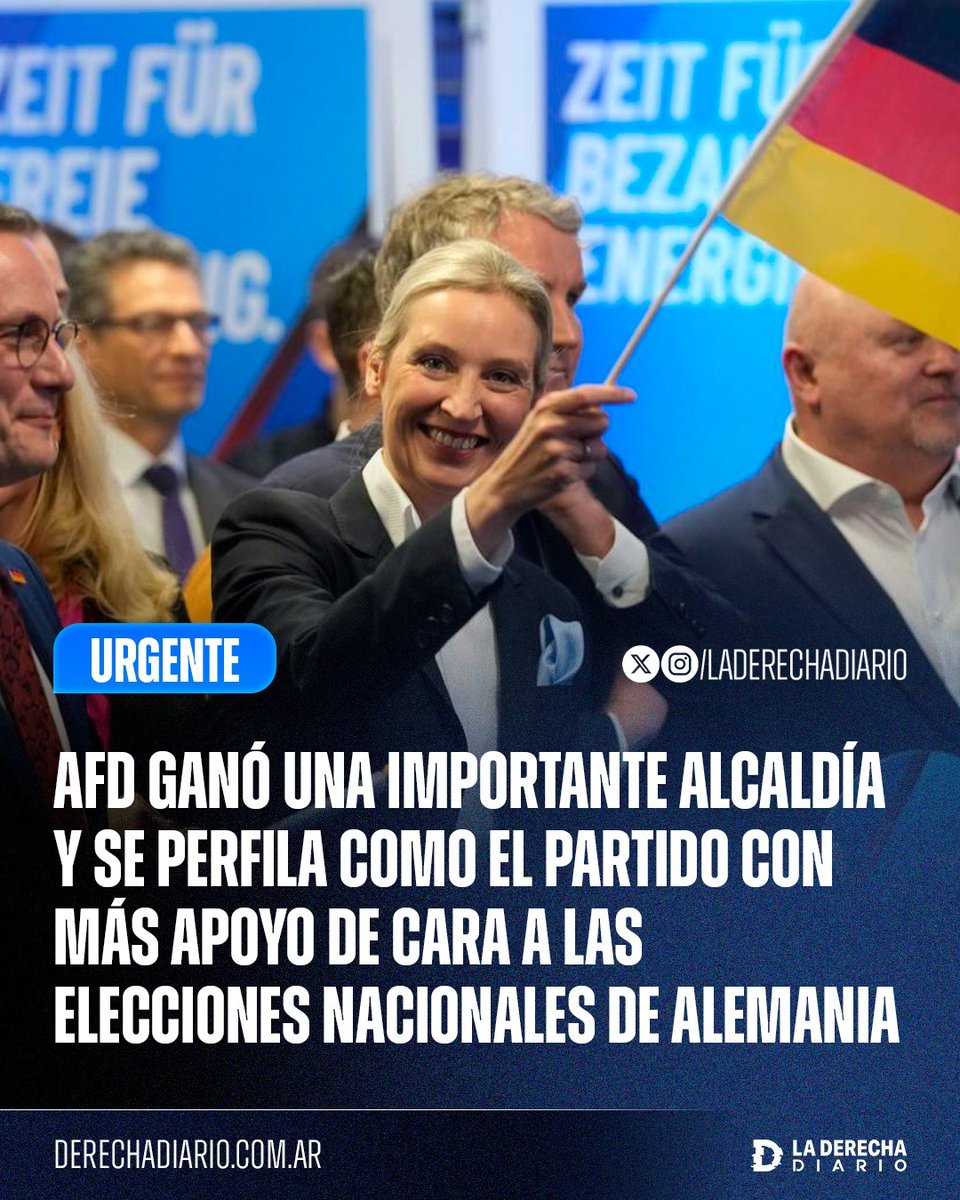 laderechadiario's tweet photo. 🚨🇩🇪 | LA DERECHA AVANZA: El partido derechista AfD ganó con el 58,4% de los votos en la alcaldía de Zehdenick, Brandeburgo, con el triunfo de René Stadtkewitz, quien se convirtió en el primer alcalde de AfD en el estado, y el partido se perfila para consolidarse como la fuerza con más apoyo de cara a las elecciones nacionales de Alemania.