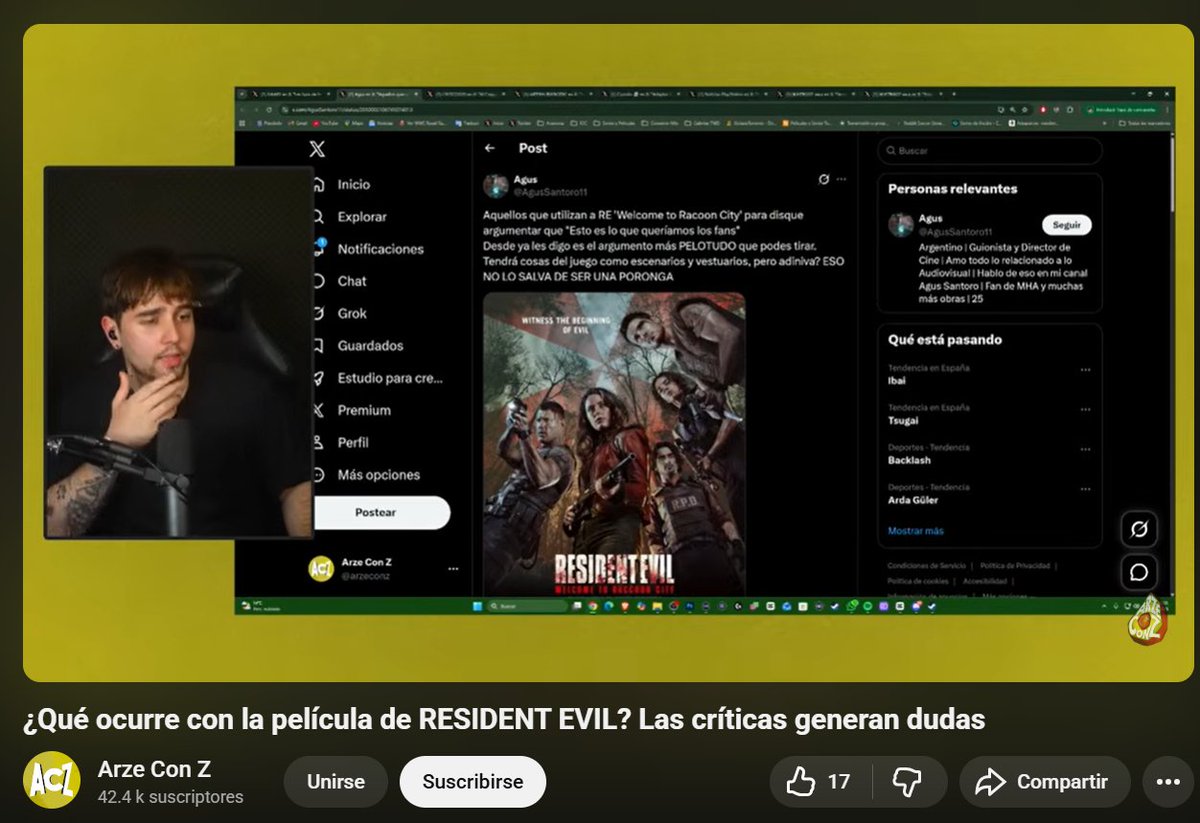 AgusSantoro11's tweet photo. Recién estaba viendo un vídeo de @arzeconz hablando de RE y note que uso mi tweet de Resident XD
Que grande <3 https://t.co/cLkNmUCvDC