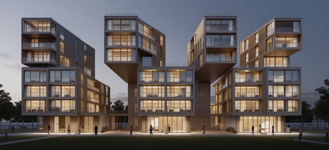 phiarch_'s tweet photo. Modernist cantilevers and balconies create a dynamic urban space. Inspired by Le Corbusier, this architectural study emphasizes light, space, and community. #architecture #modernist #urbanliving https://t.co/hJdanhtB57