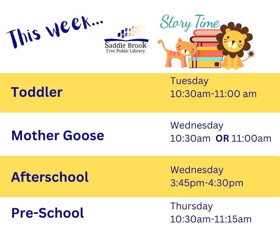 SaddleBrookLib's tweet photo. Storytime resumes this week. https://t.co/ZOcAbRd8vM