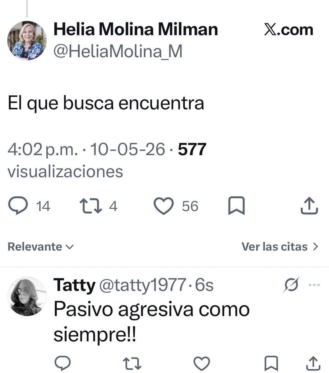 Doña Helia siempre con sus tan elocuentes mensajes. 
Para ella el diputado <a href="/JavierOlivares/">Javier Olivares A</a> estaba buscando esa agresión y se lo merecía. 
Tan zurda y tan indecente como siempre. 
<a href="/HeliaMolina_M/">Helia Molina Milman</a>