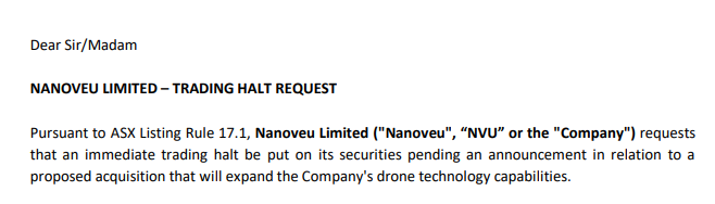 MrShare_expert's tweet photo. $NVU #breaking #acquisition #DRONE #Emass
🔥On Trading Halt pending an acquisition that will expand Company's Drone Technology 👇👇 https://t.co/56SbOjBJf6