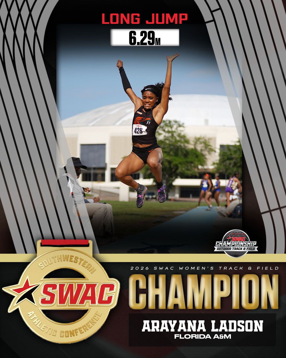 theswac's tweet photo. 🥇𝐒𝐖𝐀𝐂 𝐂𝐡𝐚𝐦𝐩𝐢𝐨𝐧🥇

Arayana Ladson is the winner of the #SWACOTF Women's Long Jump!

#SWACOTF | #BuildingChampionsForLife https://t.co/OpfQsYpiBD