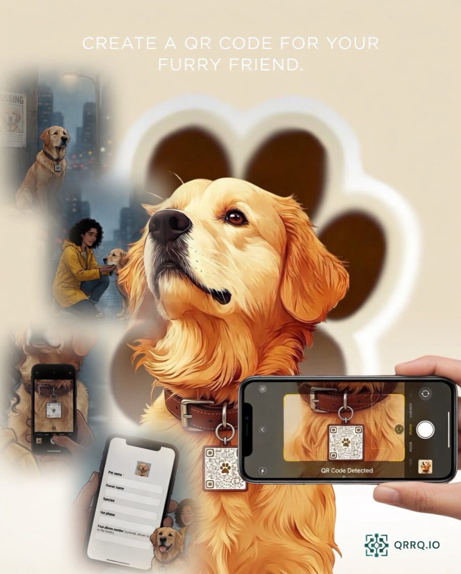 qrrq_io's tweet photo. You can create a QR Pet ID Tag with QrrQ 🧡🐱🐶
Feel safer for your furry friend with features like photo uploads, owner and pet names, medical notes, phone numbers, and a customizable QR design.

#qrcode #qrcodegenerator #qrdesign https://t.co/PEEzEix8Cz