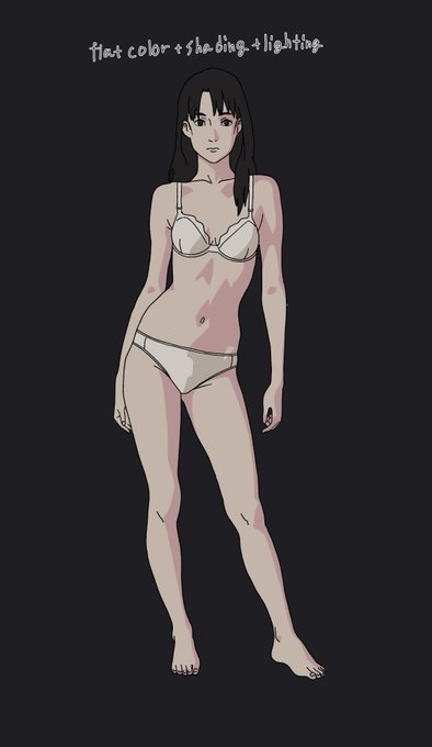 どうもね、肌の色と陰のコントラストで肌の色に見えるのかなって気がしてきたね。あと影色を青とかピンクとか紫にするとまた印象が代わって面白いね。基本色は変えてないんだけどね。 