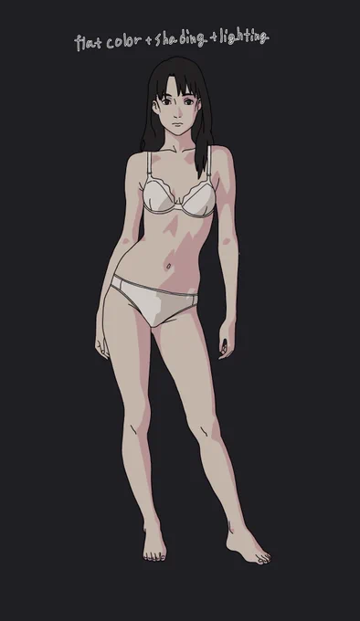 どうもね、肌の色と陰のコントラストで肌の色に見えるのかなって気がしてきたね。あと影色を青とかピンクとか紫にするとまた印象が代わって面白いね。基本色は変えてないんだけどね。