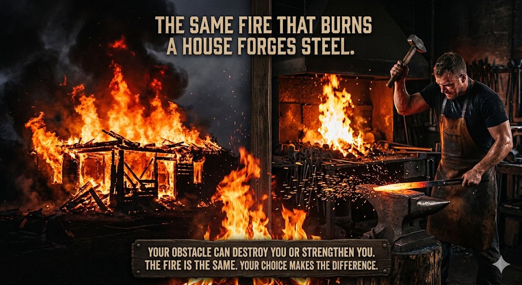 alexandercurtis's tweet photo. Choose Your Fire 🔥

The same fire that consumes a house is the exact same element used to forge unbreakable steel.

In life, our obstacles are the fire. They can either leave us in ashes or shape us into something stronger and more resilient. The heat doesn't change—only your **choice** does.

Will you let the fire destroy you, or will you use it to forge your future? 🔨✨

#MindsetMatters #Resilience #GrowthMindset #Overcome #Strength #MotivationDaily #ForgeYourPath