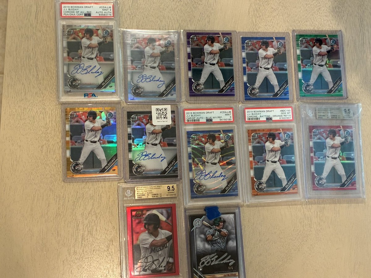 JosephGenua's tweet photo. Haven’t done this on here in a while. This orange Bleday ended today at $255

How about this entire Bleday lot including the non auto orange psa 10 and true red bgs 9.5 with a whole lot of autos and colors for $415 shipped? Any stack sellers out there seems like a good deal https://t.co/xCQ5EQ4w03