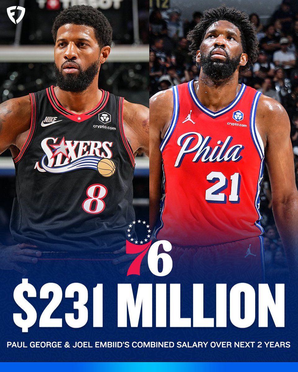 Over the next two years the 76ers owe: 

🏀 Paul George: $110.7 Million 
🏀 Joel Embiid: $120.8 Million 

OVER $230 MILLION ON TWO PLAYERS 🤯