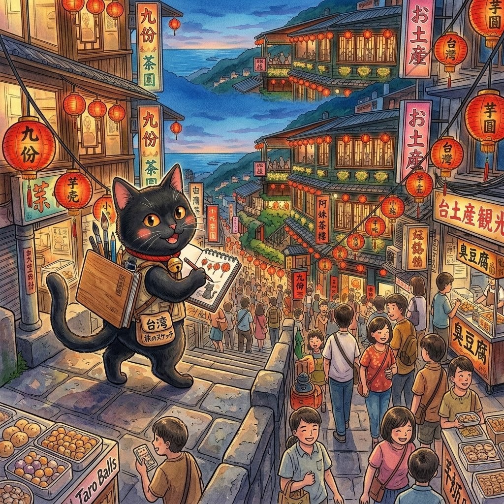 おはよごさいます スケッチブックを片手に、台湾の九份へ！🏮🐾 赤い