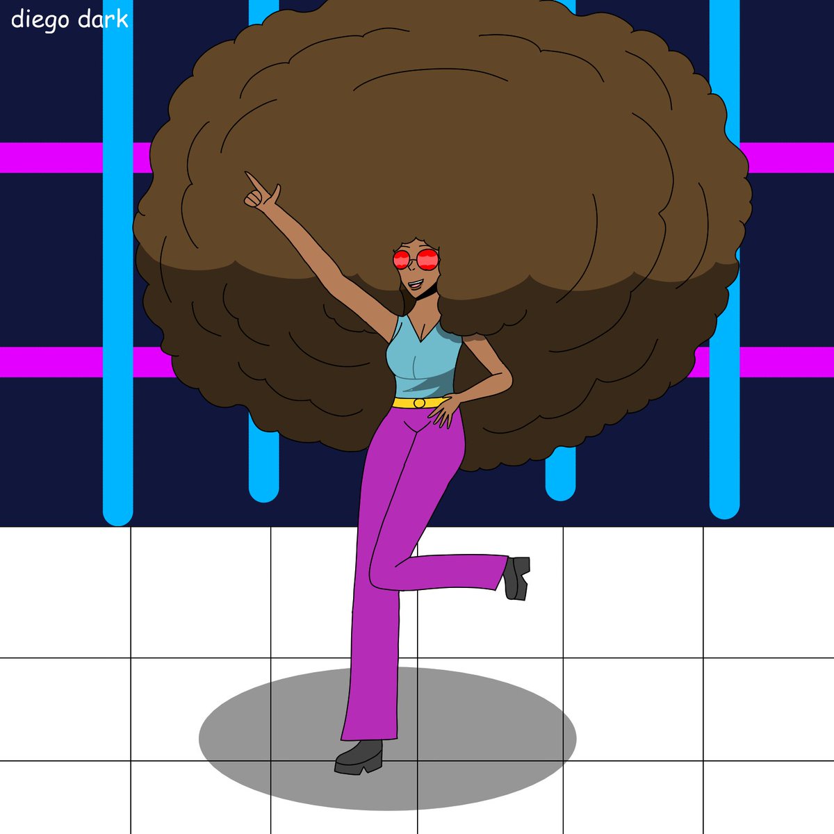DeathNight2's tweet photo. jessica in a disco club #disco #afro #oc #originalcharacter #discodancer #smallartist #digitalart https://t.co/vjO24wizcE