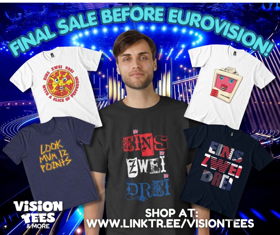 Vision_Tees's tweet image. Here's a few more! Anything take your fancy?  Save upto 40% in the last sale before Eurovision (ends tomorrow!). Link to the ESC2026 range here: bit.ly/4cMtLQv
#Eurovision2026 #ESC2026 #UnitedByMusic #Vienna2026 #visiontees #eurovisionsongcontest