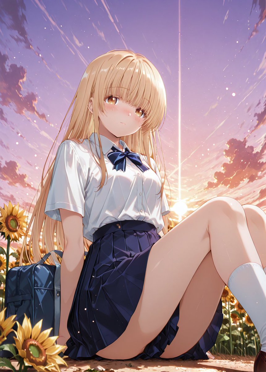 向日葵と制服な椎名真昼さん SFW Illustration. No nudity or