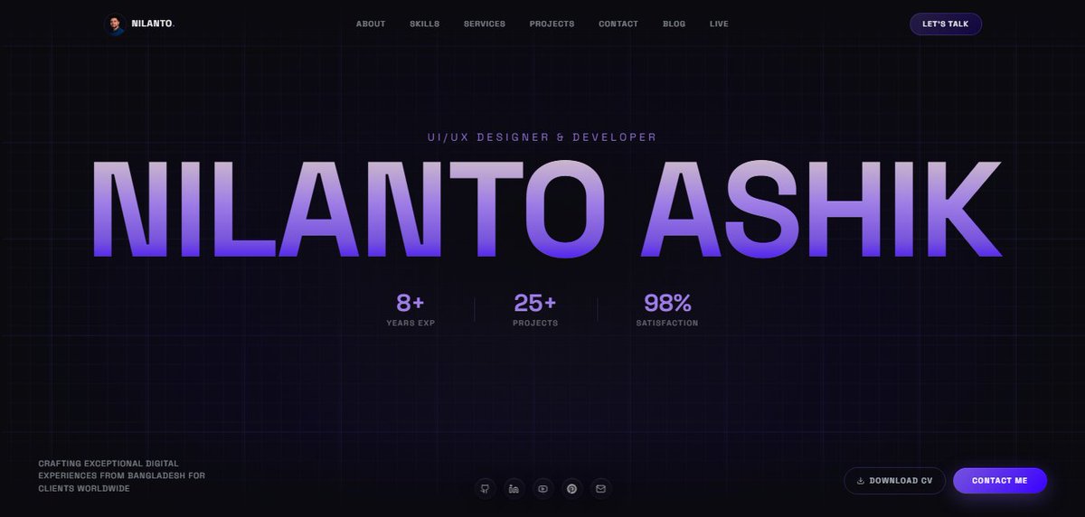 nilantoashik's tweet image. 🚀 Big update just dropped - I redesigned my entire portfolio from scratch!

Go check it out 👇
🔗nilantoashik.dev\
#UIUXDesigner #PortfolioRedesign #PersonalBranding #FrontendDev #DesignerLife #SEOExpert #OpenToWork #CreativeDesign #WebDev #UIDesign #DigitalDesign