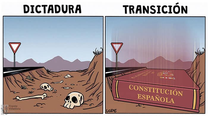 outsidersesp's tweet photo. Diferencia en las cunetas de la Memoria histórica.  

El fascismo las hizo, la Constitución las blanqueó.

Viñeta de Lope. https://t.co/MondI6KgF6
