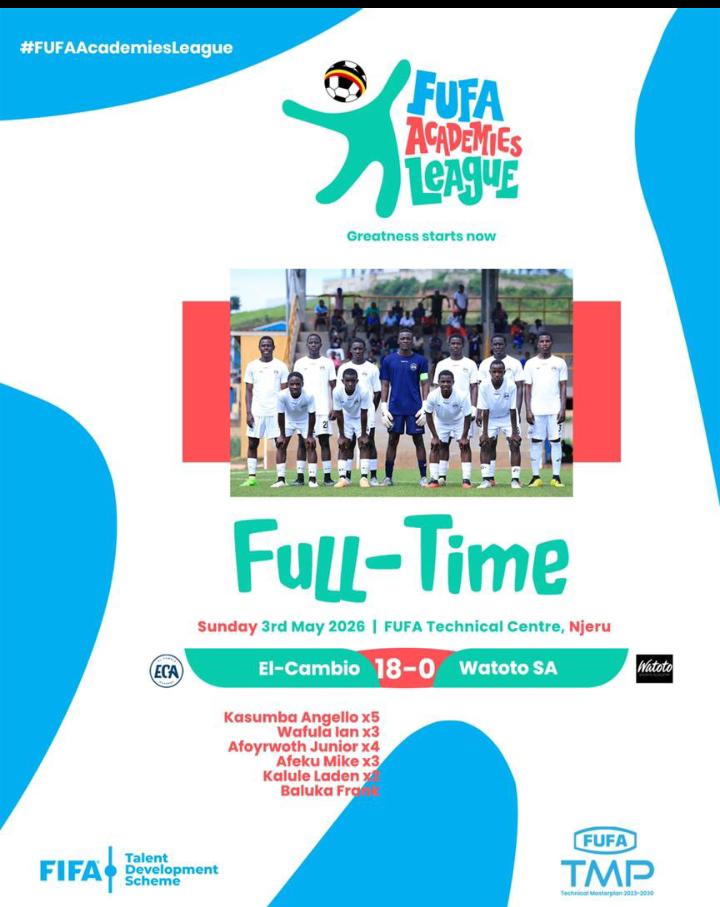 KafeeroMat66752's tweet photo. 🚨🚨Today's result in Fufa Academy's League.

ECA 18:0 Watoto SA

El cambio Academy
The Happiness of Ugandan Football. https://t.co/f1LbEYPpzC