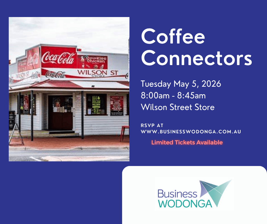 👫🫖🍵 The First Tuesday of the month comes around quickly. That is good news, as it is Coffee Connectors time again! This month at the famed Wilson Street Store. Seating is limited, book early so you do not miss out. Networking = Connections. businesswodonga.com.au/events/coffee-…