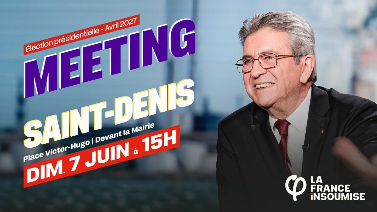 ManonAubryFr's tweet photo. 1er meeting de campagne dans 1 mois !

Le peuple vivant se rend dans la ville des rois morts.

Rendez-vous le dimanche 7 juin, à 15 h, devant la mairie de Saint-Denis, place Victor-Hugo. https://t.co/98k52y0q1D