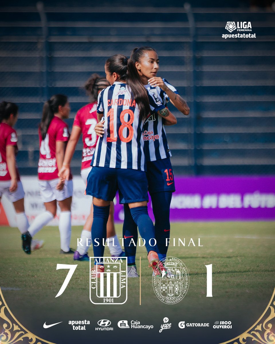 AlianzaLimaFF's tweet photo. ⚪️ ¡FINAL DEL PARTIDO! 🔵

🏆: @ligafemfpf

@AlianzaLimaFF 7-1 UNSAAC

¡Triunfo de las bicampeonas! 🤩💙
¡ARRIBA ALIANZA, TODA LA VIDA! ⚪️🔵 https://t.co/rWGJYdYIa6
