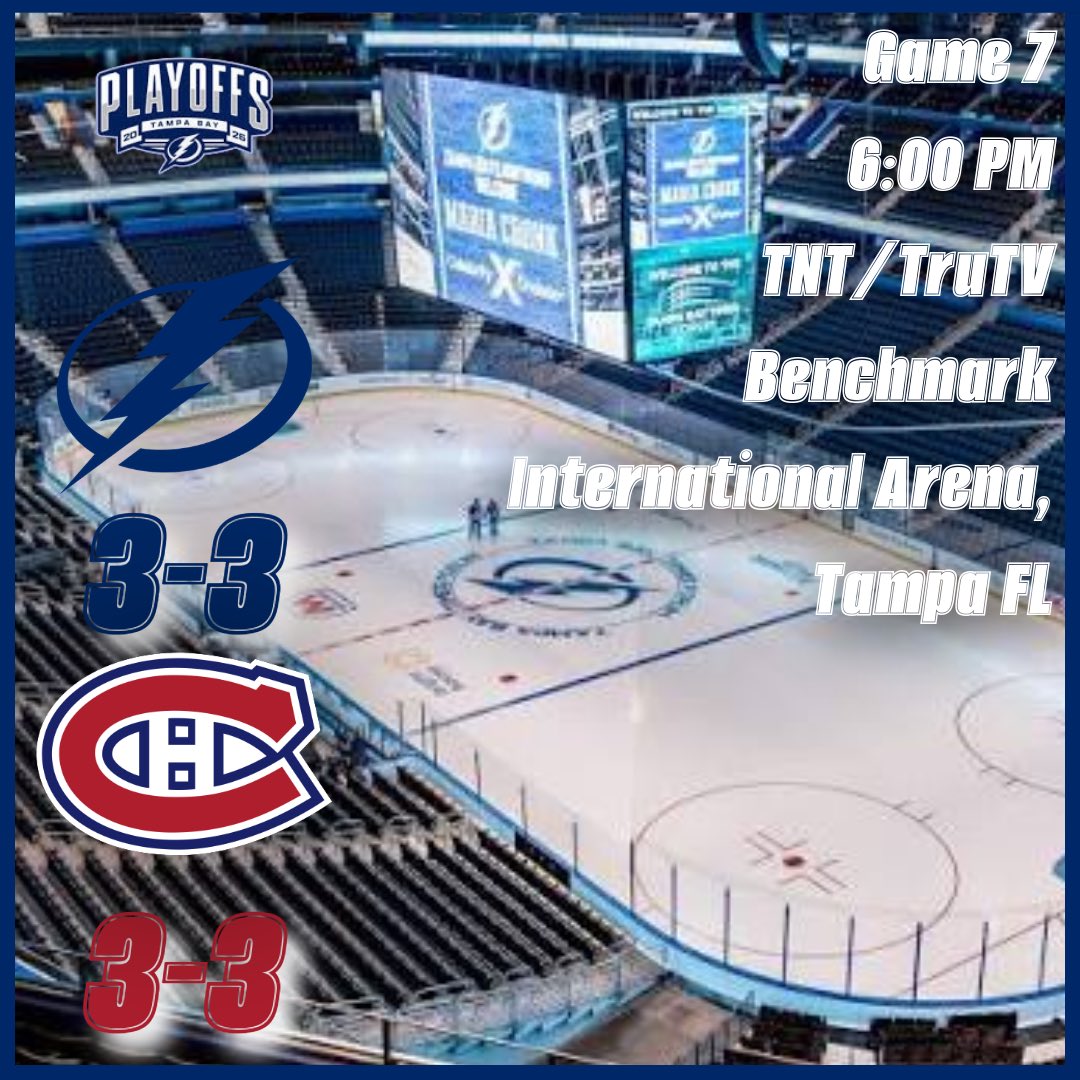 ConnerBabcock06's tweet image. GAME 7 IS HERE
#Lightning-(3-3)
V.S
#Canadians-(3-3)
📍Benchmark International Arena,Tampa FL
🕜6:00 PM EST
📺TNT/TruTV
#Lightning #GoBolts #NHL #Canadians #GoHabsGo