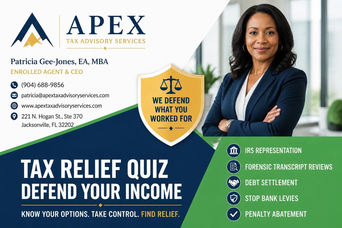 gee6965's tweet photo. 🚨 STOP scrolling! Facing an IRS cliff? I’m Patricia: The Defender. Apex Tax Resolution Services is here to shield your assets. Take our Tax Relief Quiz to find your legal path to debt settlement! 🛡️💸

Start here: https://t.co/heWCLHtSNX

#TaxResolution https://t.co/kTwBUtSg4Q