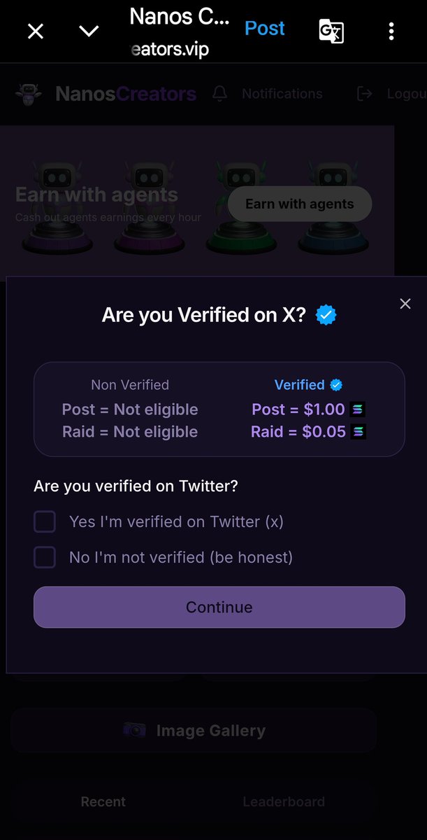 Neotikos's tweet photo. How to earn Sun on @NanosCreators is very simple.

I'll explain it step by step. For example: first, search for @NanosCreators, then follow them, and then click on the website address https://t.co/EpJ6G7HVg5. It will ask you to enter your account handle (e.g., @Neotikos). Click "Enter." Once you've logged in, your account must be verified. Click "Verify" and wait a day or more for your account to be registered. After that, share your first post, which has already been created by the @NanosCreators system. Create your PIN, and register your wallet address where you want to receive your income from Pot Creator as a promoter or Raider.